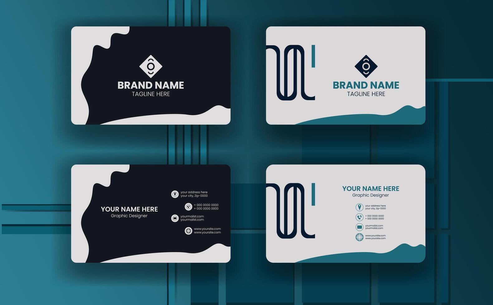 Business card template with a blue and white design vector