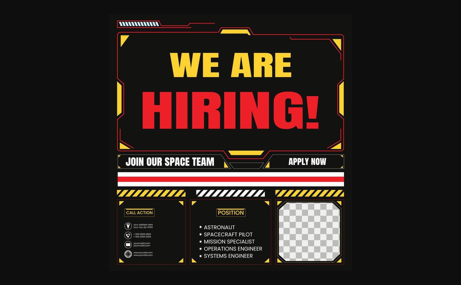 We are hiring Immediate Openings Join Our Professional Team space Hiring templet design vector