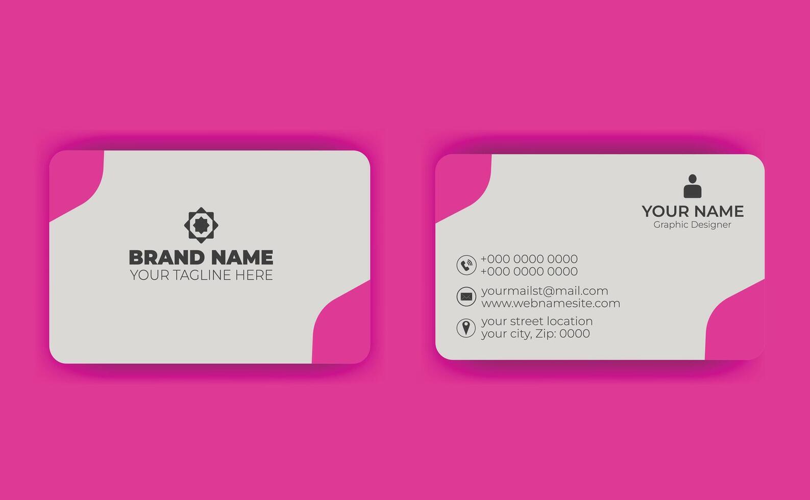 A business card with pink and white design vector