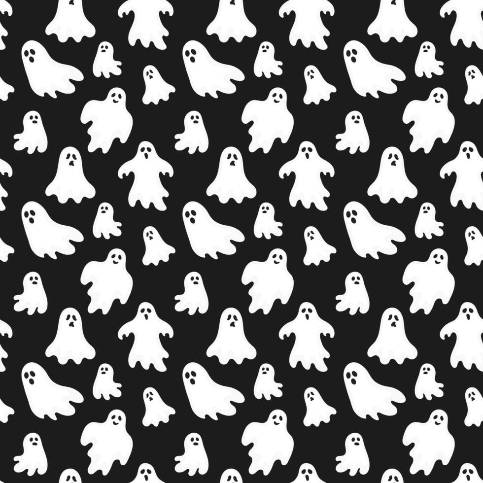 Cute black and white Halloween ghosts seamless pattern. Spooky halloween ghost surface print for invitations, wrapping paper vector