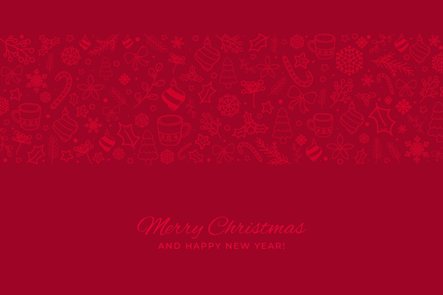 Red Christmas background with doodles. Christmas hand draw icons border background with decorative elements vector
