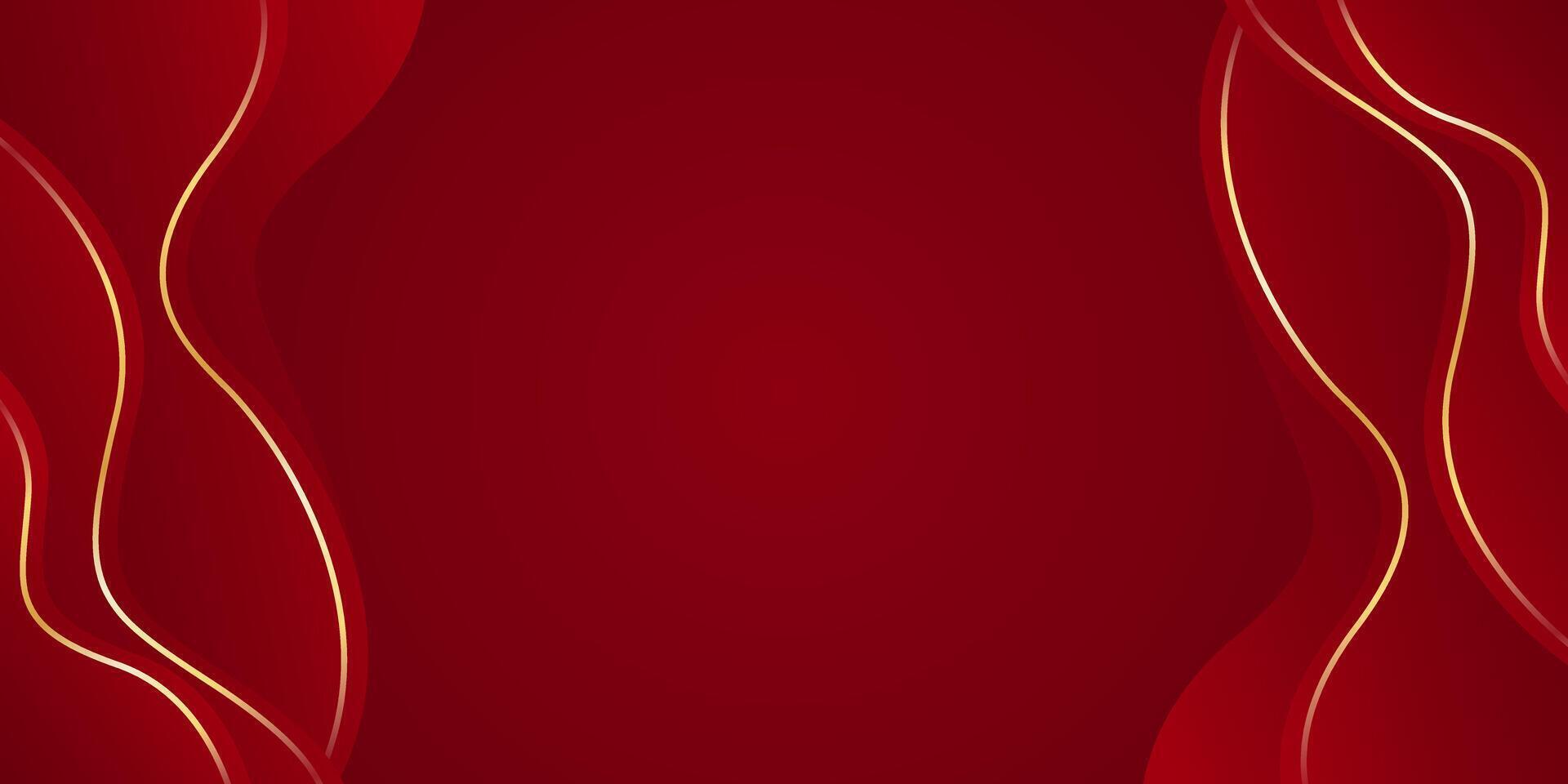 Red luxury background with gold lines. Elegant wave modern wallpaper vector