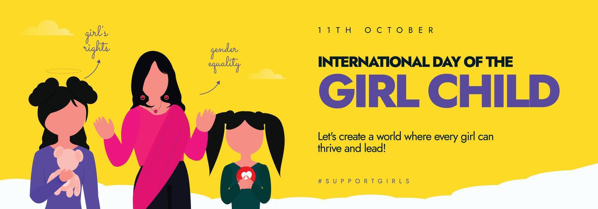 1th October girl child day celebration cover banner, post with women of different ages. vector