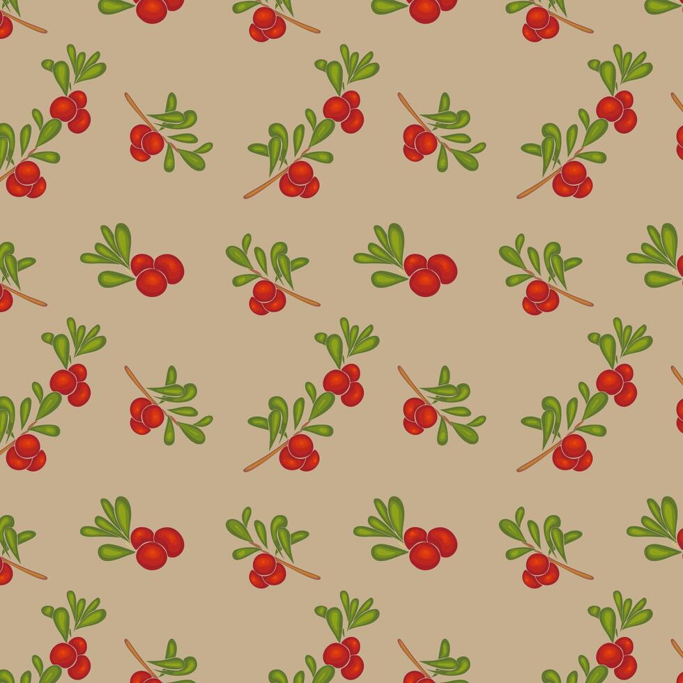 Seamless pattern with bright cranberries on beige background vector