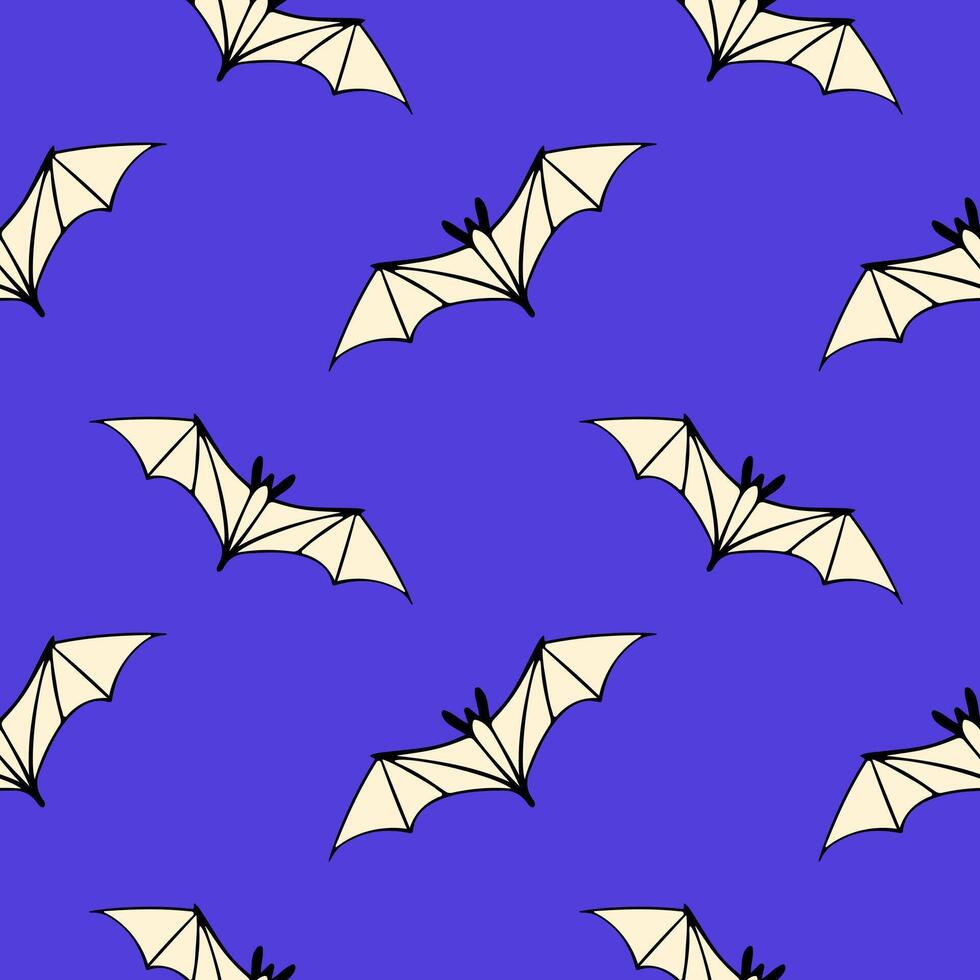 Purple pattern with Halloween bats white, doodle hand drawn. vector