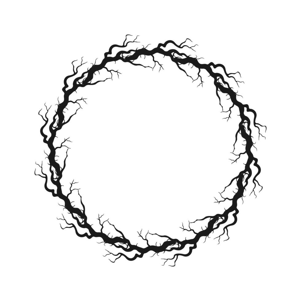 Halloween round frame made of dry gnarled scary tree branches. Element halloween decor, isolated on white background. vector