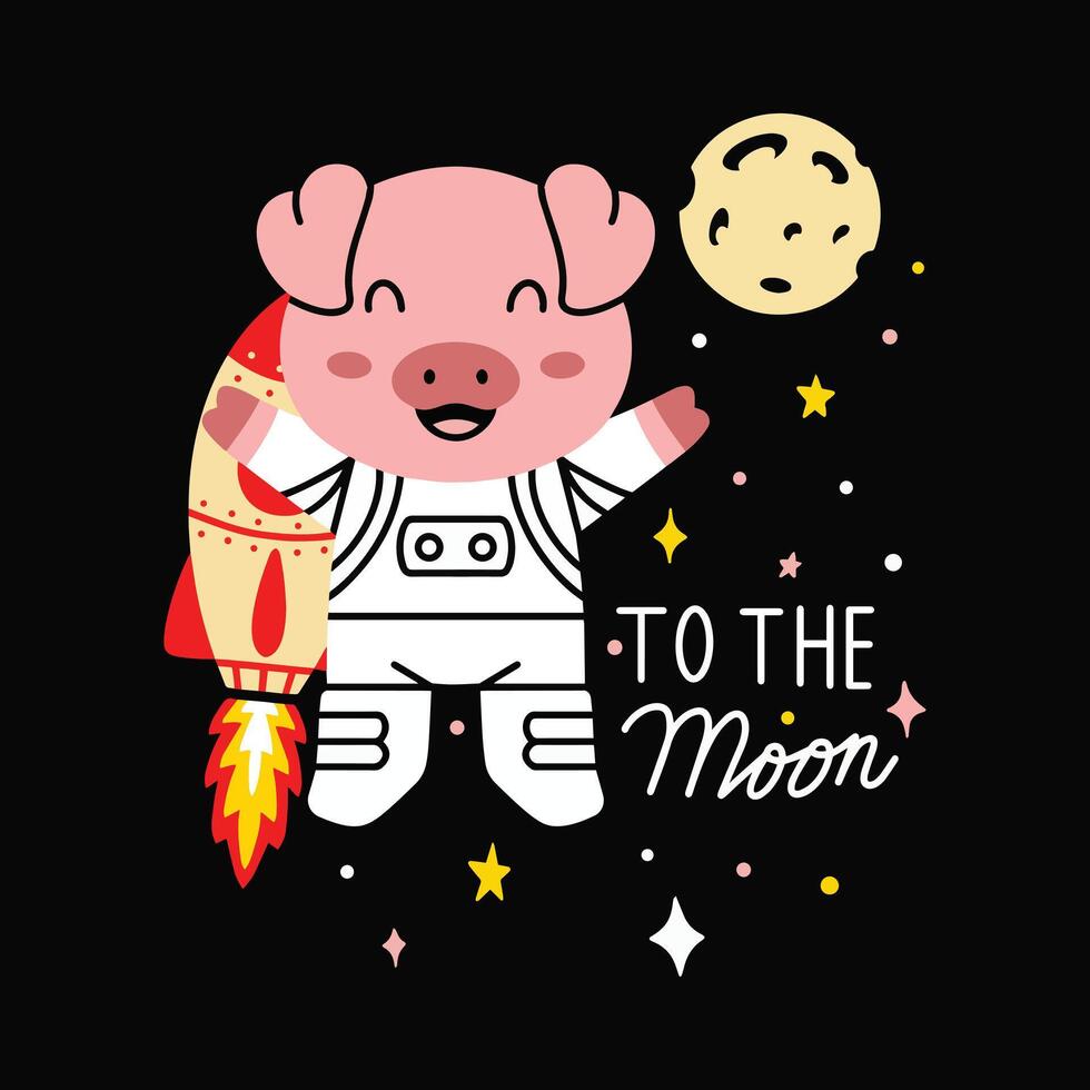 Cute pig in space illustration vector