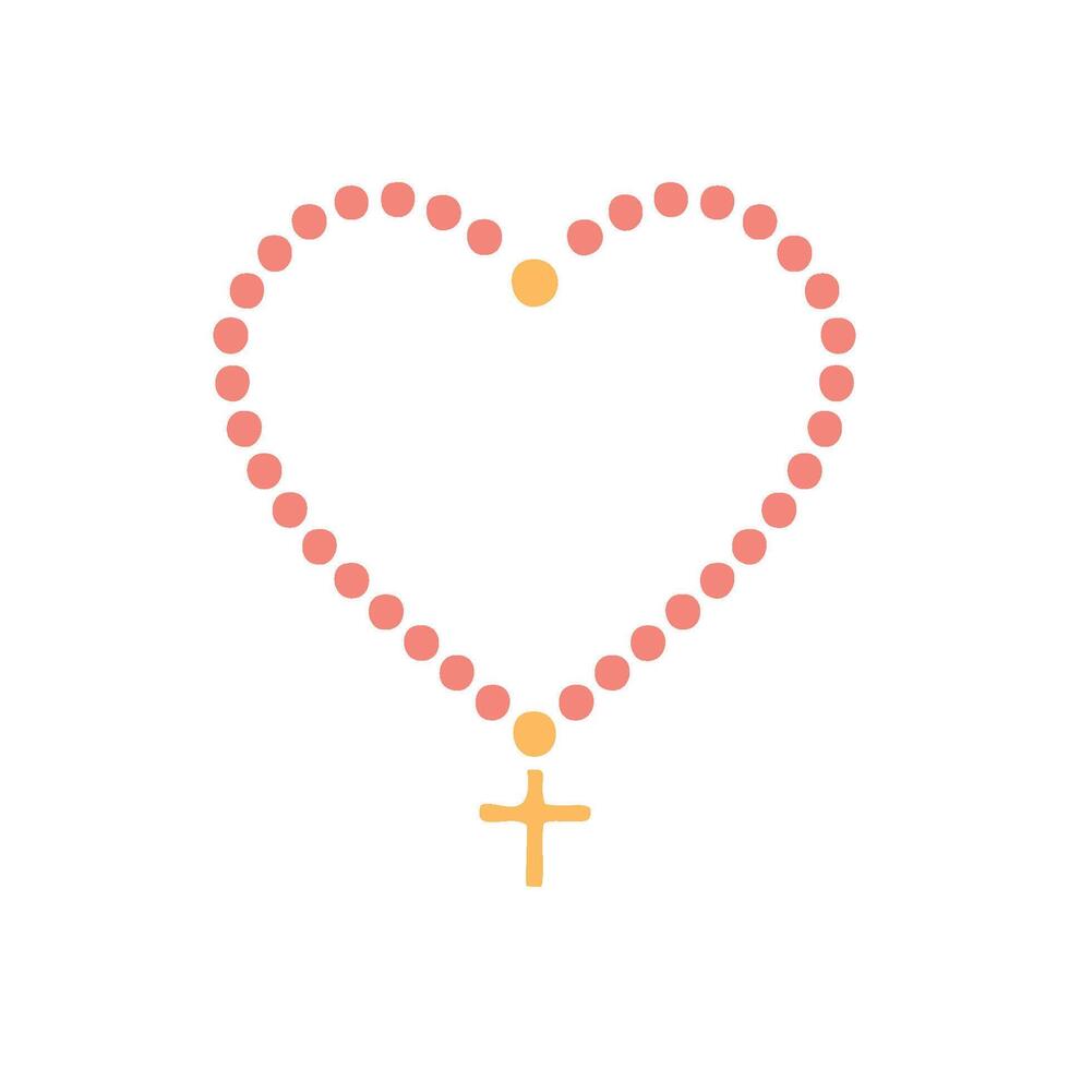 A rosary forming a heart shape with the crucifix at the center bottom, radiating warmth and faith vector