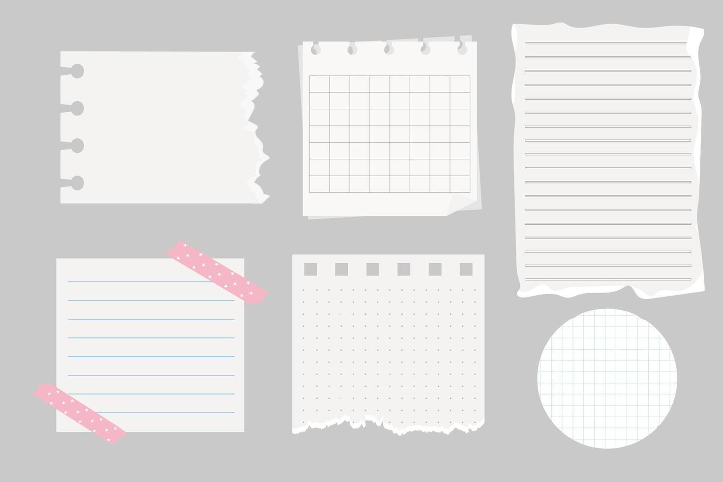 Memo notes, paper for note with clip, postit. Planner notebook page. Idea list. Post note sticker. Quote frame, reminder. vector
