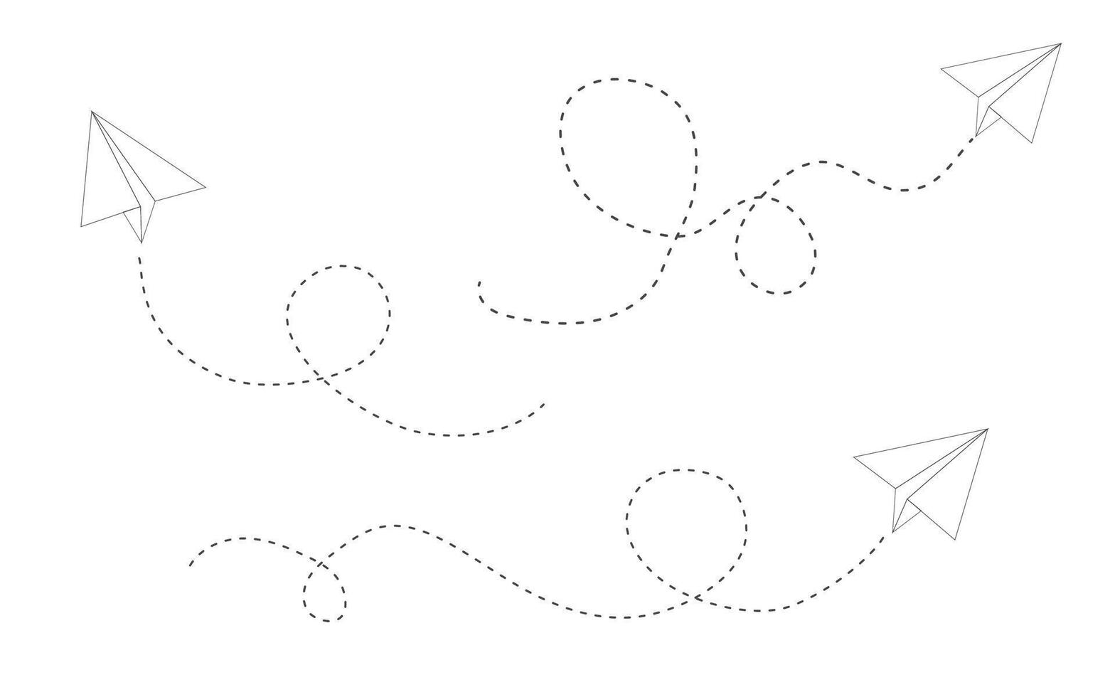 Paper plane dashed line doodle sketch style drawing. Path way, follow idea. Business or travel design element. Paper aeroplane vector