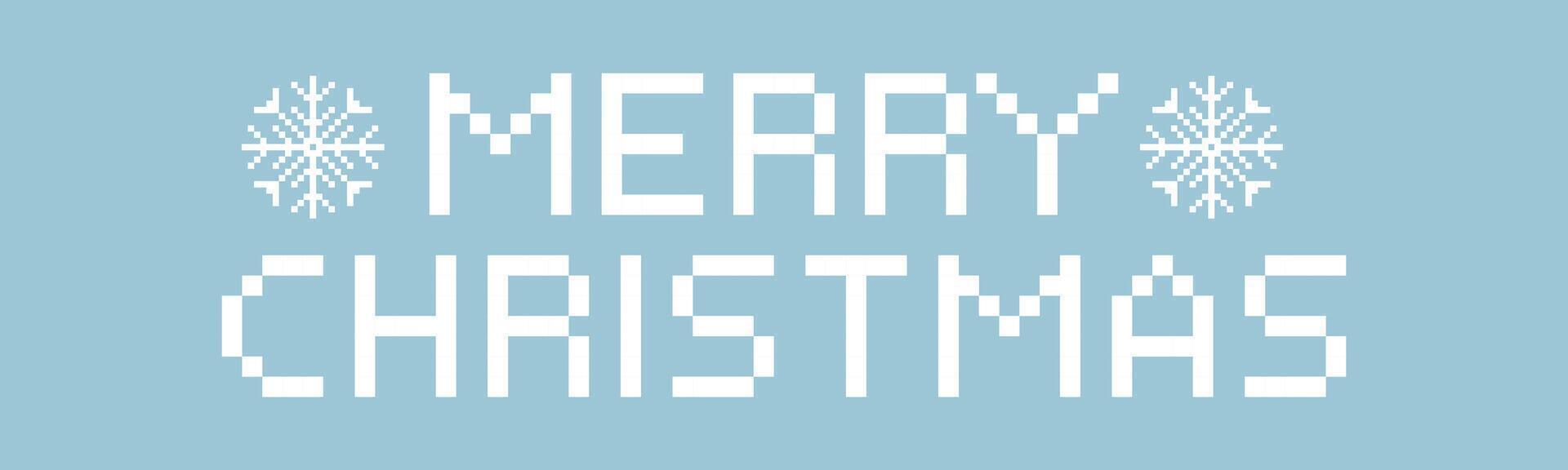 Merry christmas pixel retro text with snowflkes, border decoration. Winter frame. Print, decoration. Greeting vector