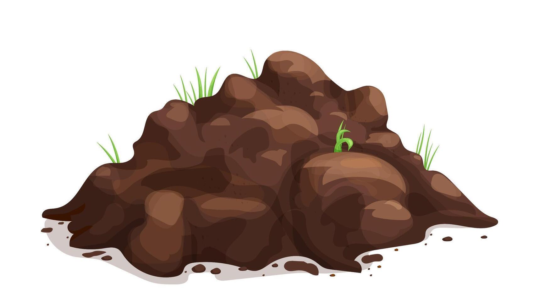 Soil pile, ground heap design element. Organic farming garden compost with grass, dirt. Spring Gardening. Brown mud or turf, clay. vector