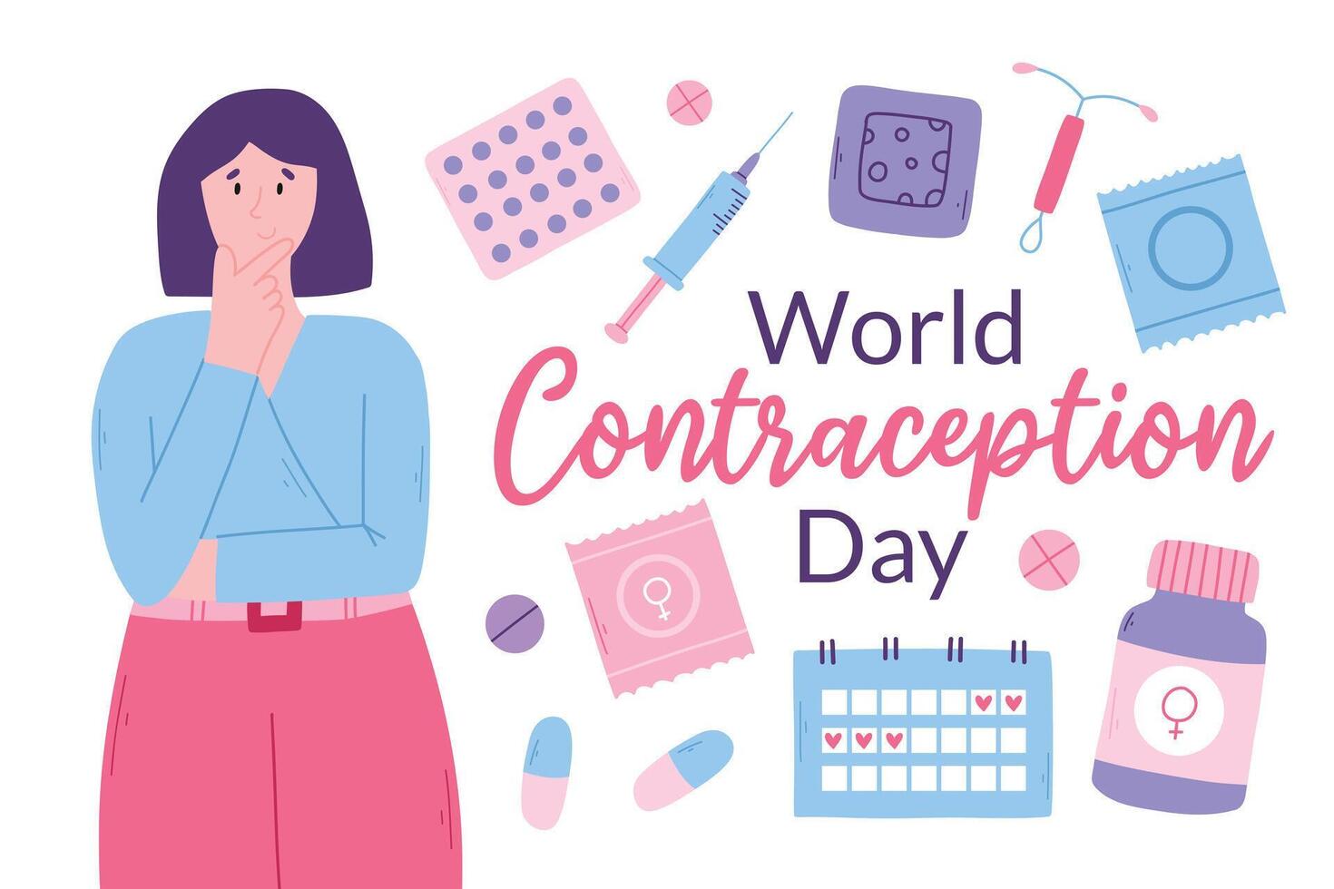 World Contraception Day 26 September. The concept of awareness of contraceptive methods in the field of sexual and reproductive health. vector