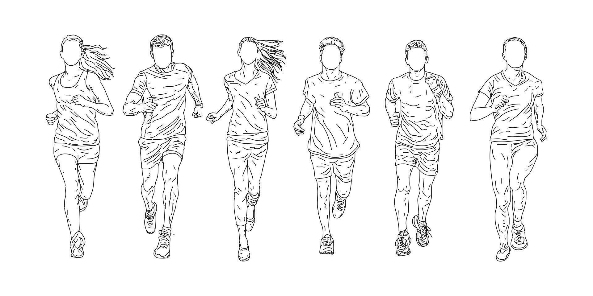 Sketch runners collection illustration, Drawing style. vector