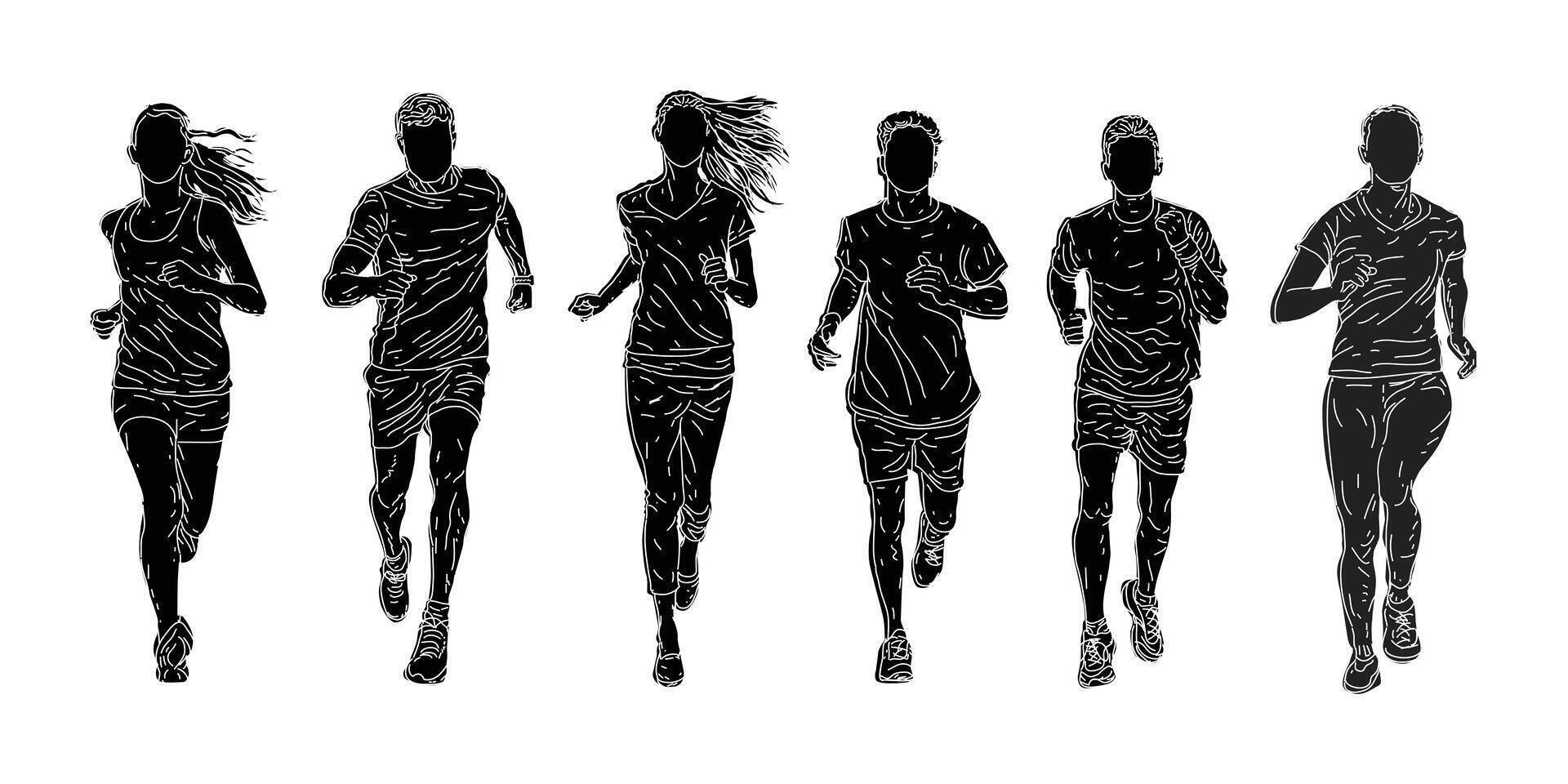 Sketch silhouette runners collection illustration for design elements. Drawing style. vector