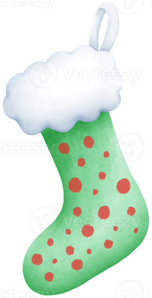 Cute Watercolor green Christmas Stocking with red polka dot Illustration for Holiday Decorations and Gifts png