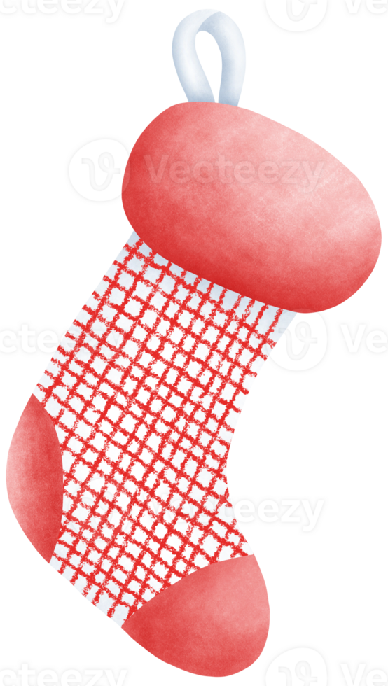 Cute Watercolor white Christmas Stocking with contrasting red stripes Illustration for Holiday Decorations and Gifts png