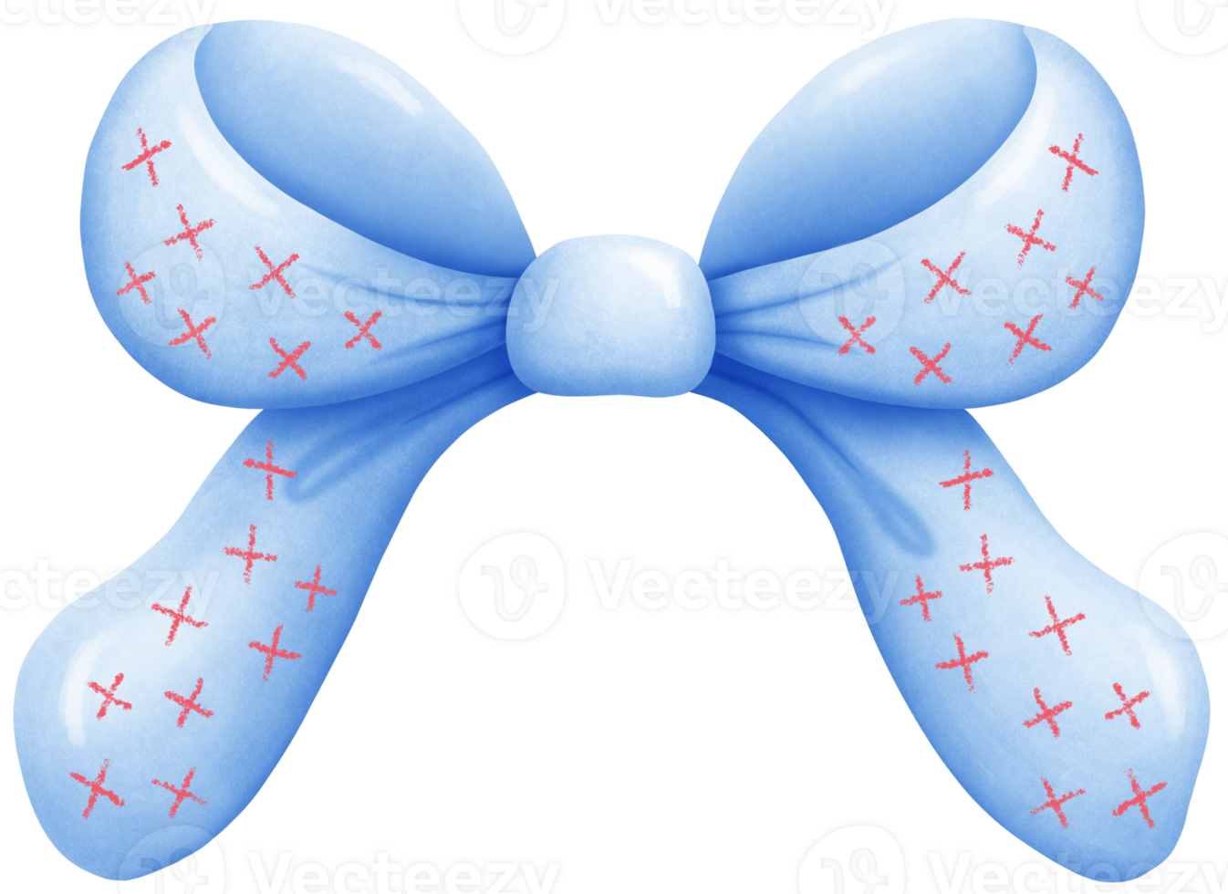 Hand Drawn Watercolor blue Ribbon with red cross pattern Art Cute Pastel Decorative Bow for Holiday and Gift Wrap png