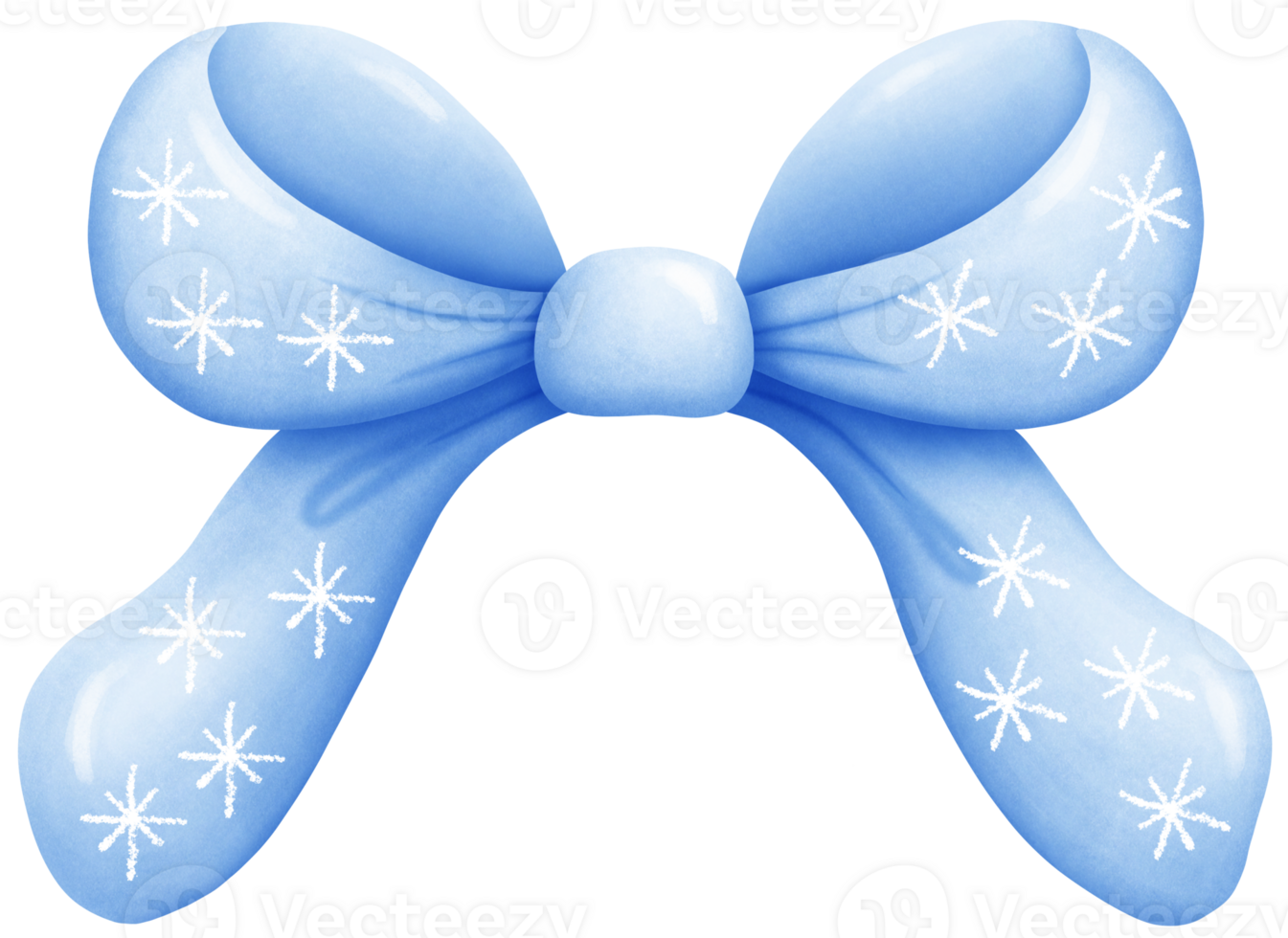 Hand Drawn Watercolor blue Ribbon with white asterisks Art Cute Pastel Decorative Bow for Holiday and Gift Wrap png