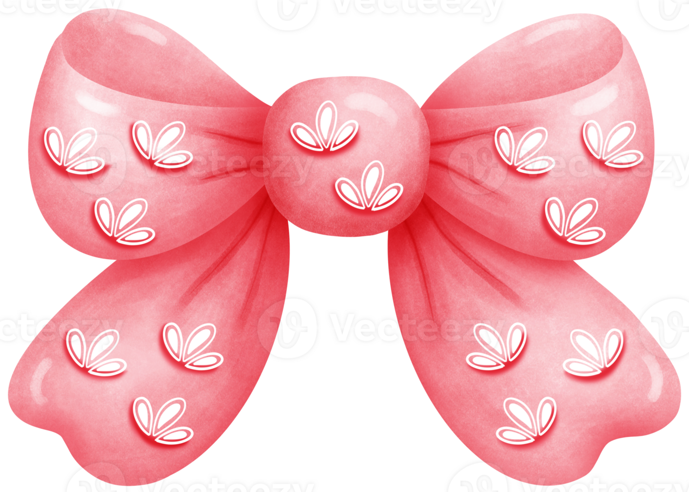 Watercolor pink Ribbon with white leaves pattern Illustration Hand Drawn Cute Decorative Design for Christmas and Holiday png