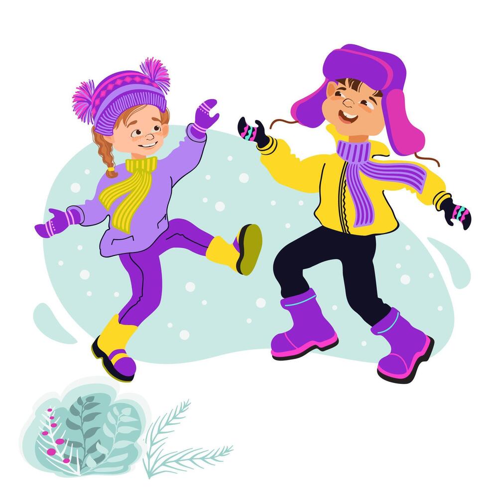Cartoon kids. Happy children jumping around and having fun. vector