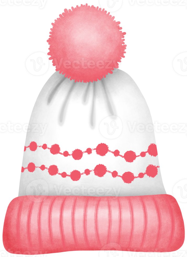 Cute Watercolor red and white Winter Hat Illustration Hand Drawn Cozy Hat for Christmas and Snow Season png