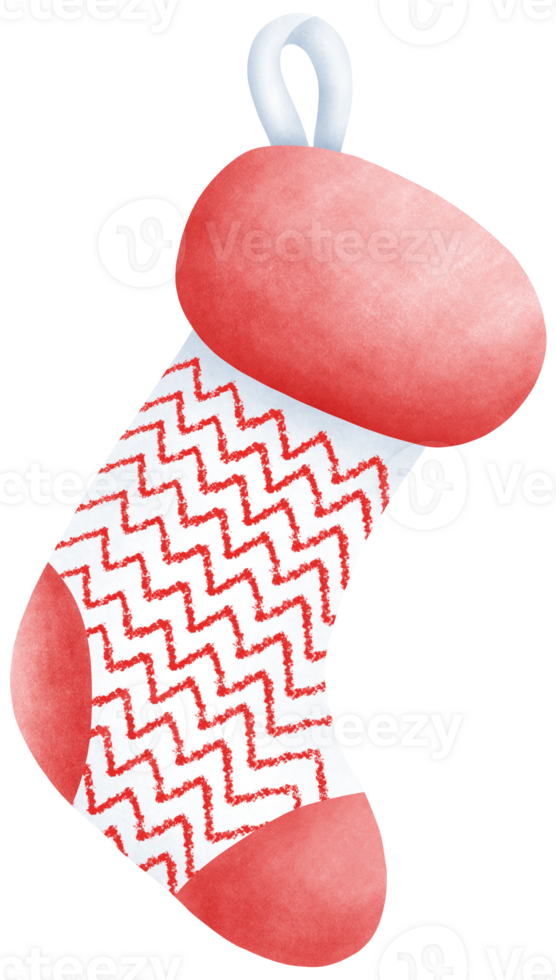 Cute Watercolor white Christmas Stocking with red stripes Illustration for Holiday Decorations and Gifts png