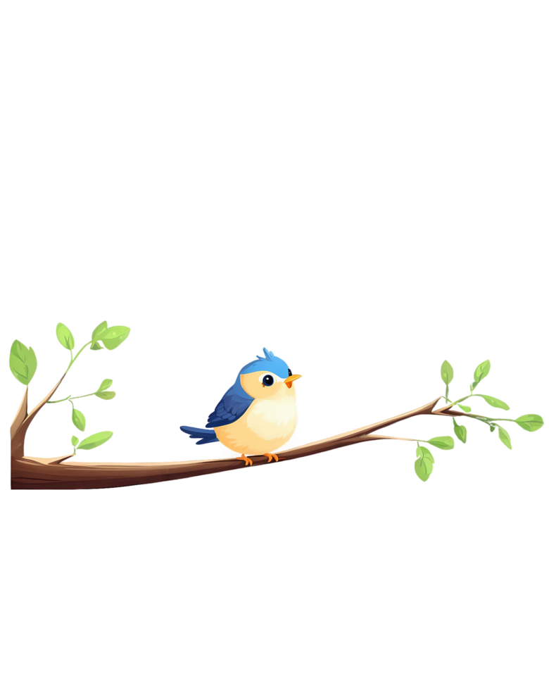 A blue bird sitting on a branch with leaves png