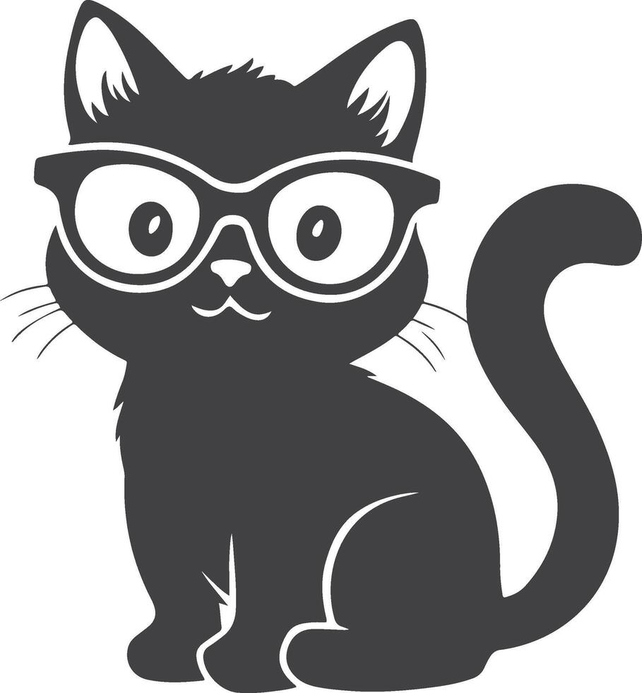 A cute cat is sitting wearing glasses silhouette illustration vector