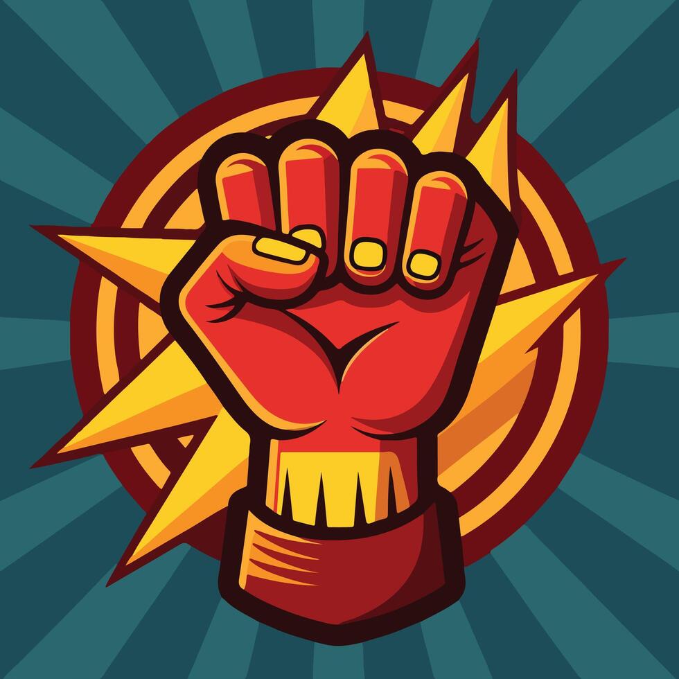 Defiant Hands raising a flat cartoon illustration vector