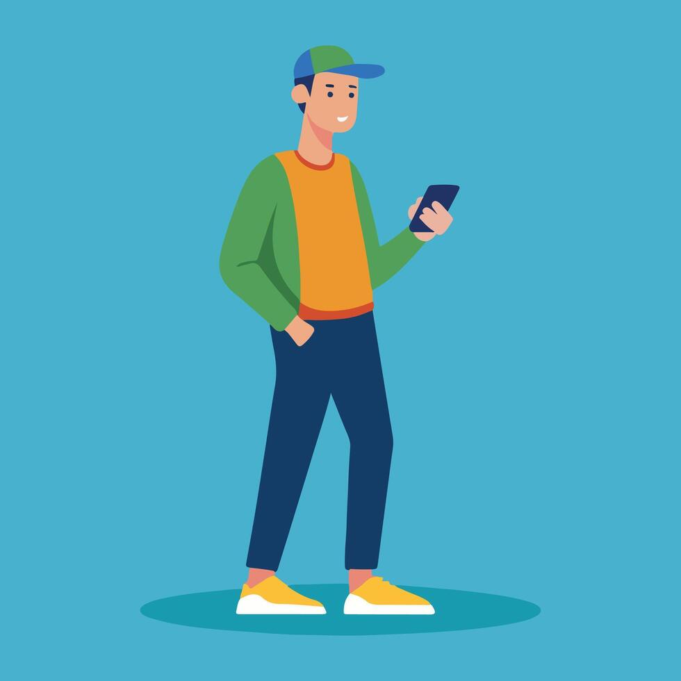 cartoon design male with smartphone illustration vector