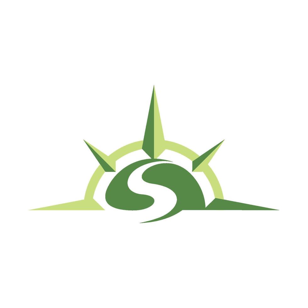 Green Compass Rose Icon Logo Template vector