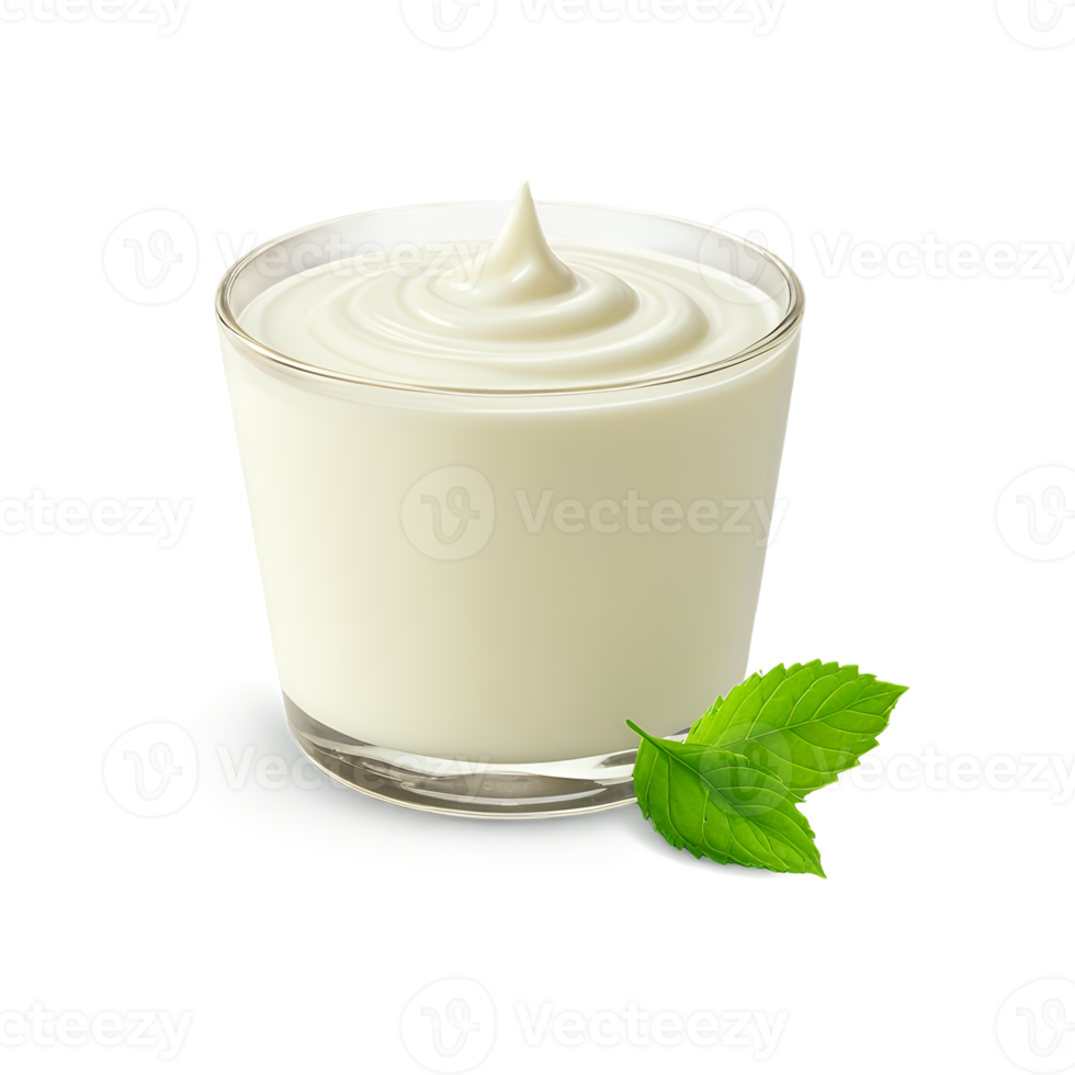 A glass of yogurt with a leaf on top png