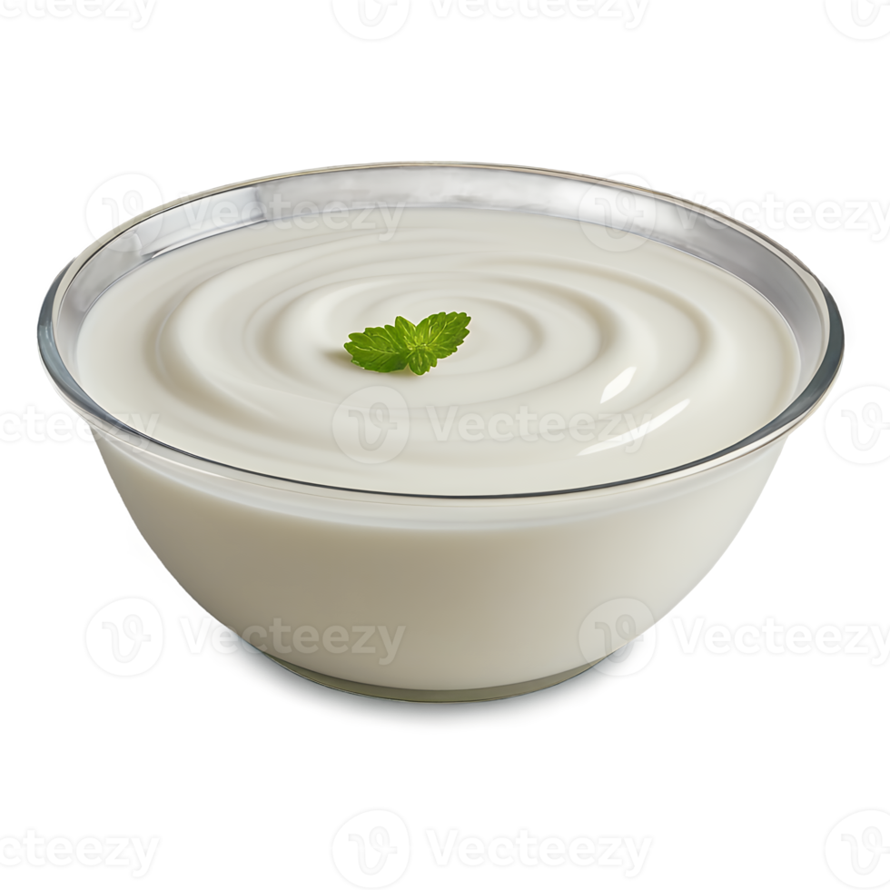 Yogurt in a bowl with a green leaf png