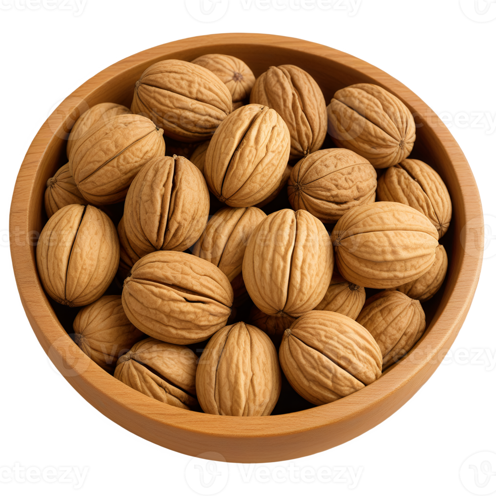 Walnut in a wooden bowl transparent background png