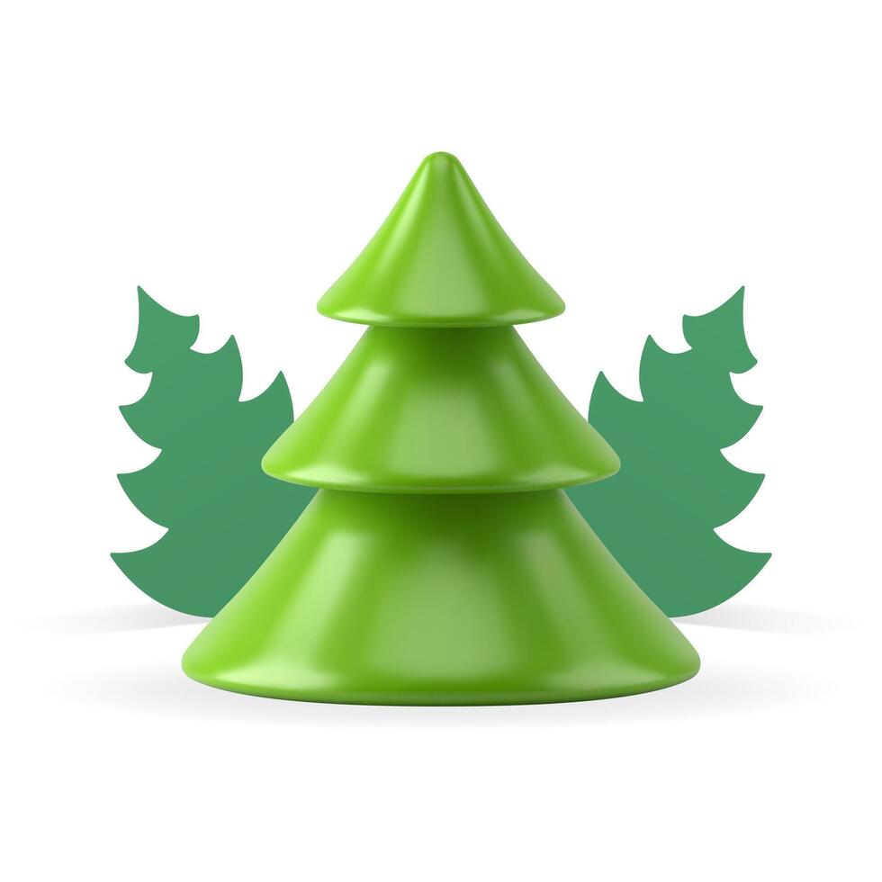 Green Christmas tree composition December holiday traditional celebration realistic 3d icon vector