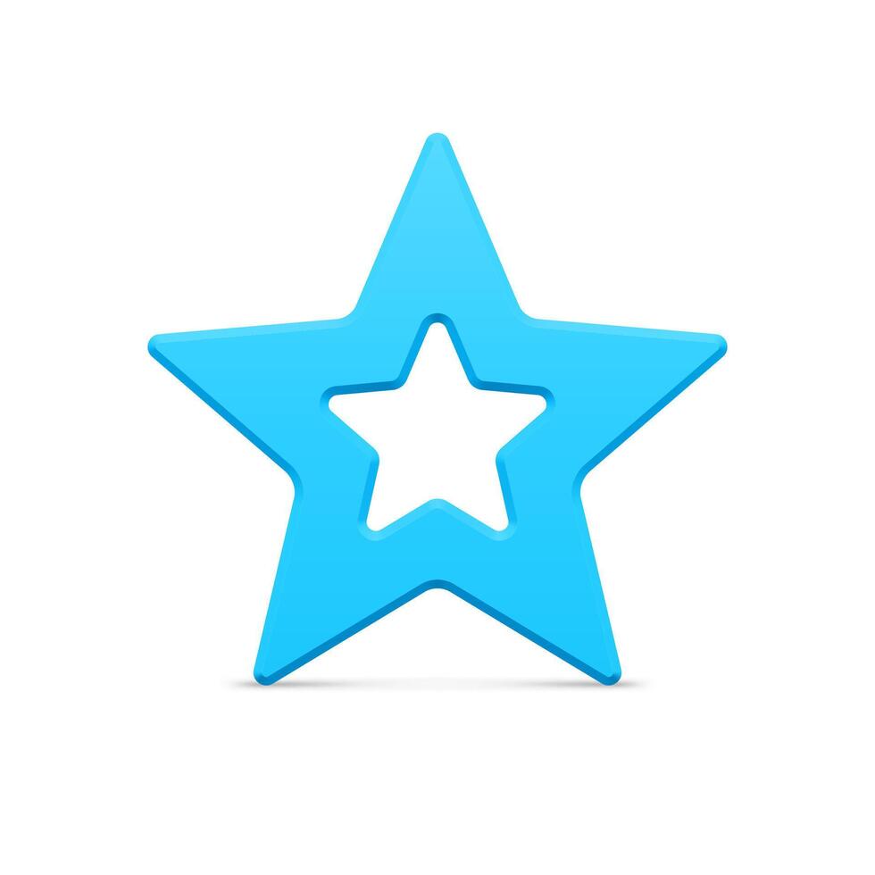 Classic blue realistic five pointed star outline border metallic glossy Christmas bauble vector