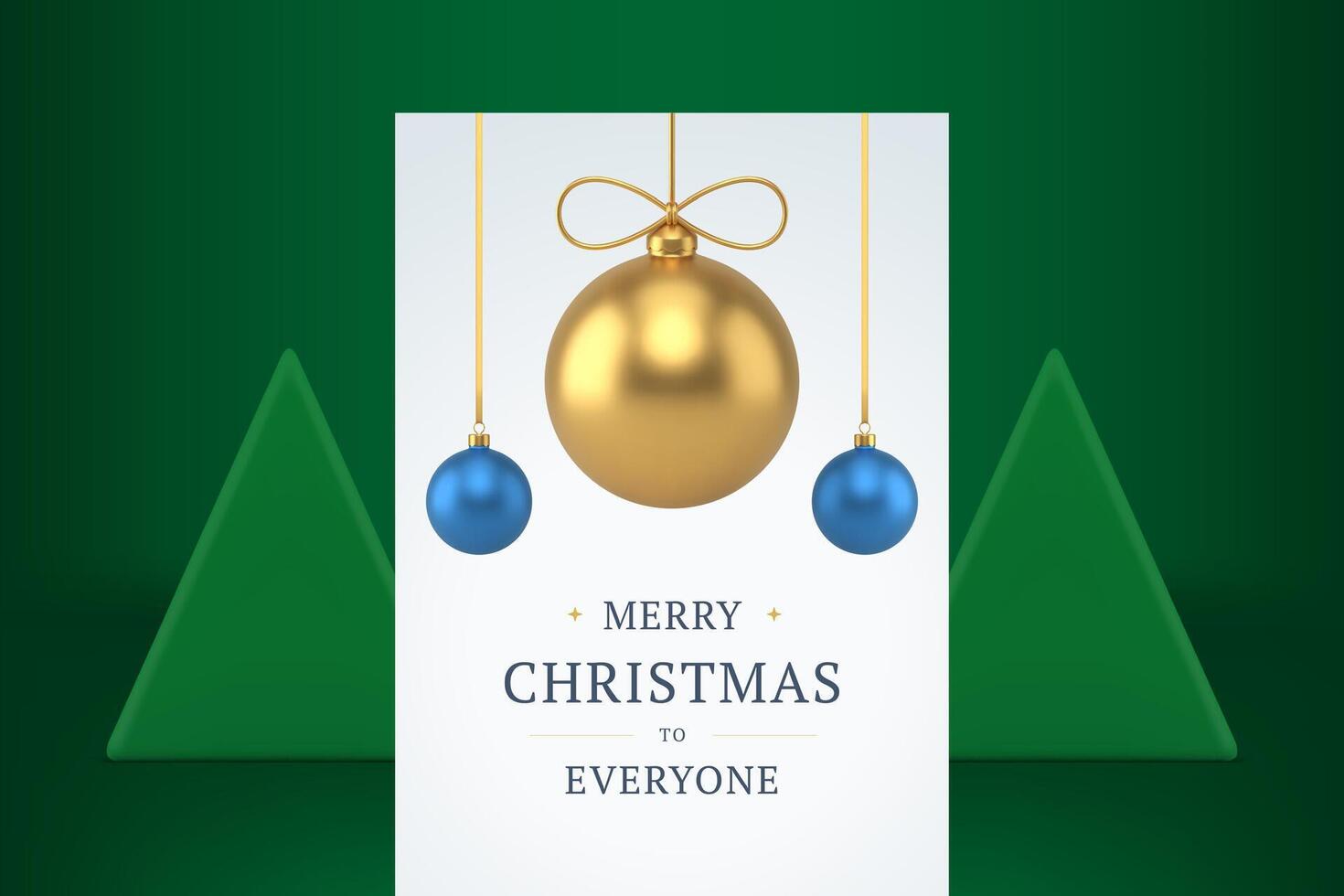 Xmas congratulations premium greeting card hanged spruce ball toy realistic 3d icon vector