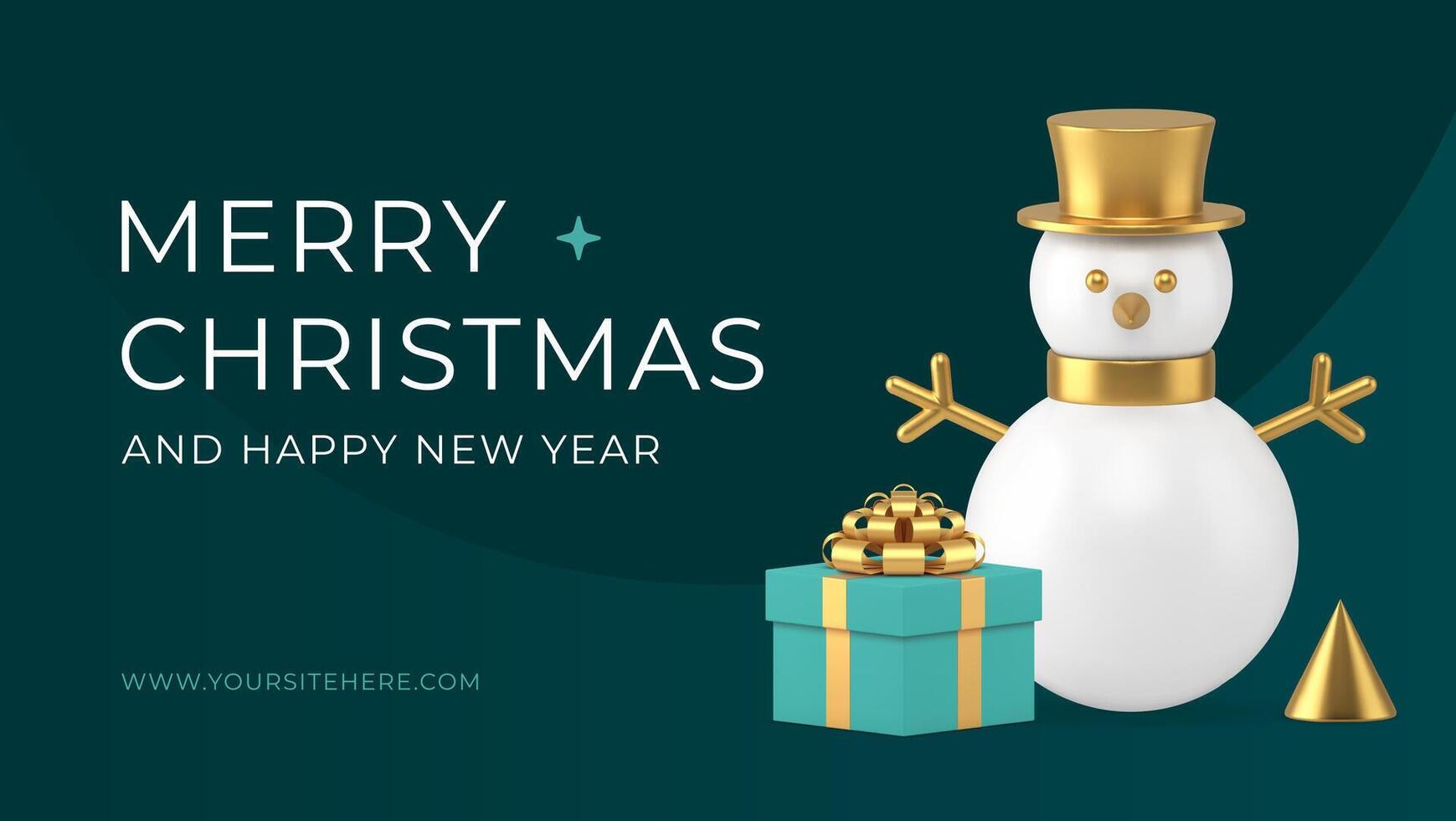 Merry Christmas modern web banner template snowman gift box realistic 3d icon illustration vector