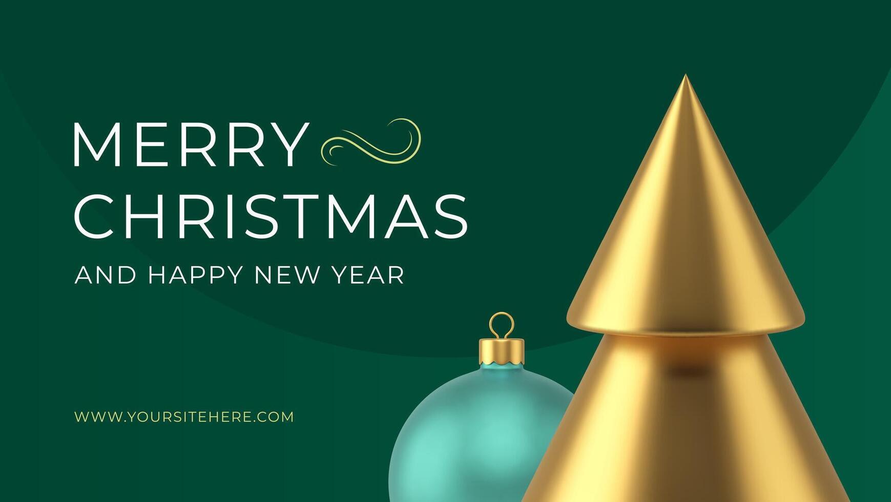 Merry Christmas and Happy New Year congratulations banner template realistic 3d icon vector