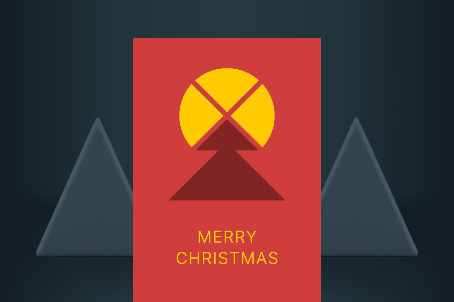 Abstract geometric fir tree with yellow circle top minimalist Merry Christmas greeting card vector