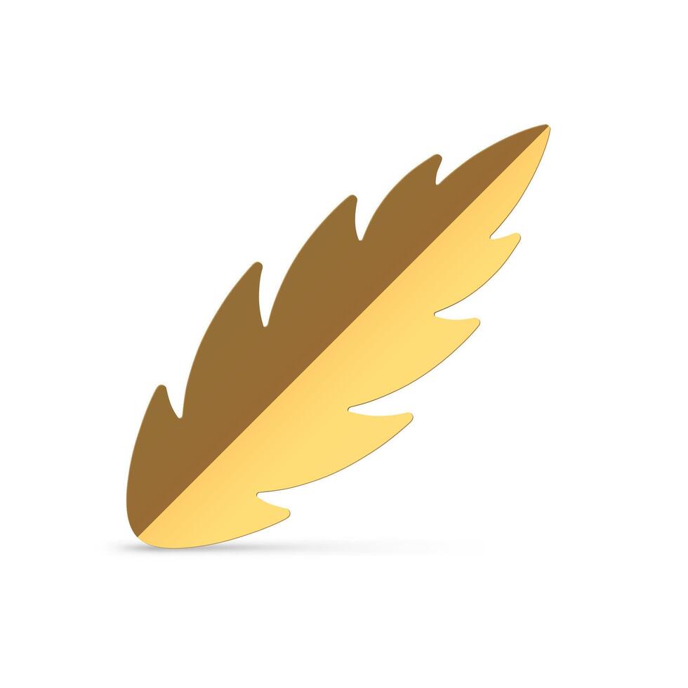 Realistic artificial golden half folded metallic glossy ornamental leaf top view holiday vector