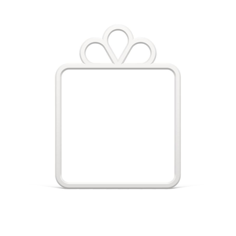 Elegant white glossy gift box decorated by bow contoured frame shape realistic illustration vector