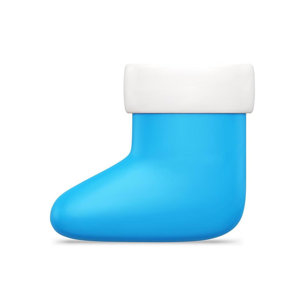 Blue realistic Santa Claus shoe with white fur 3d template side view illustration vector