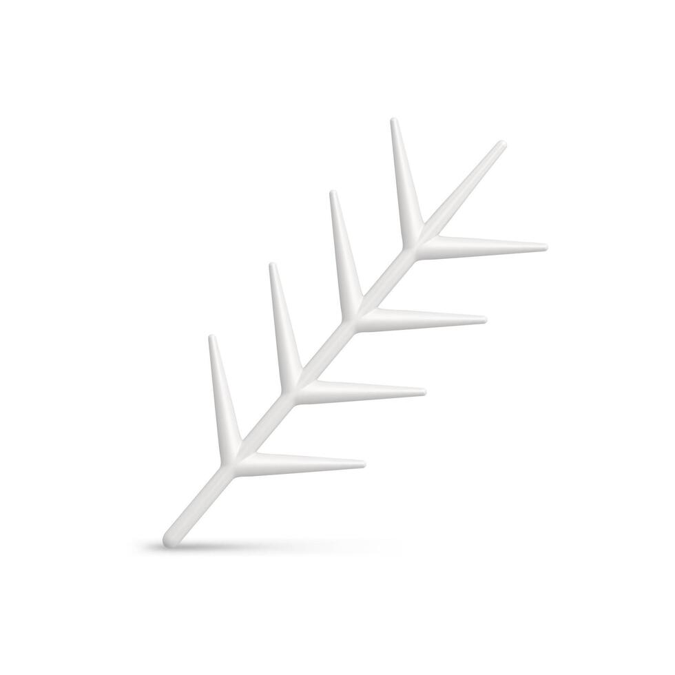 Realistic cute white vertical glossy coniferous branch with sharp needles Christmas design vector