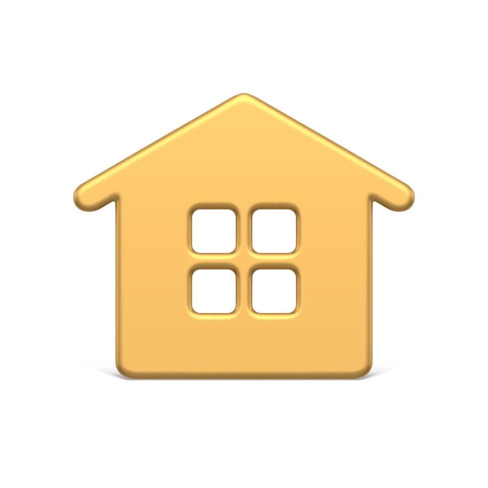Luxury golden metallic rustic hut with window and triangle roof Christmas tree toy realistic vector