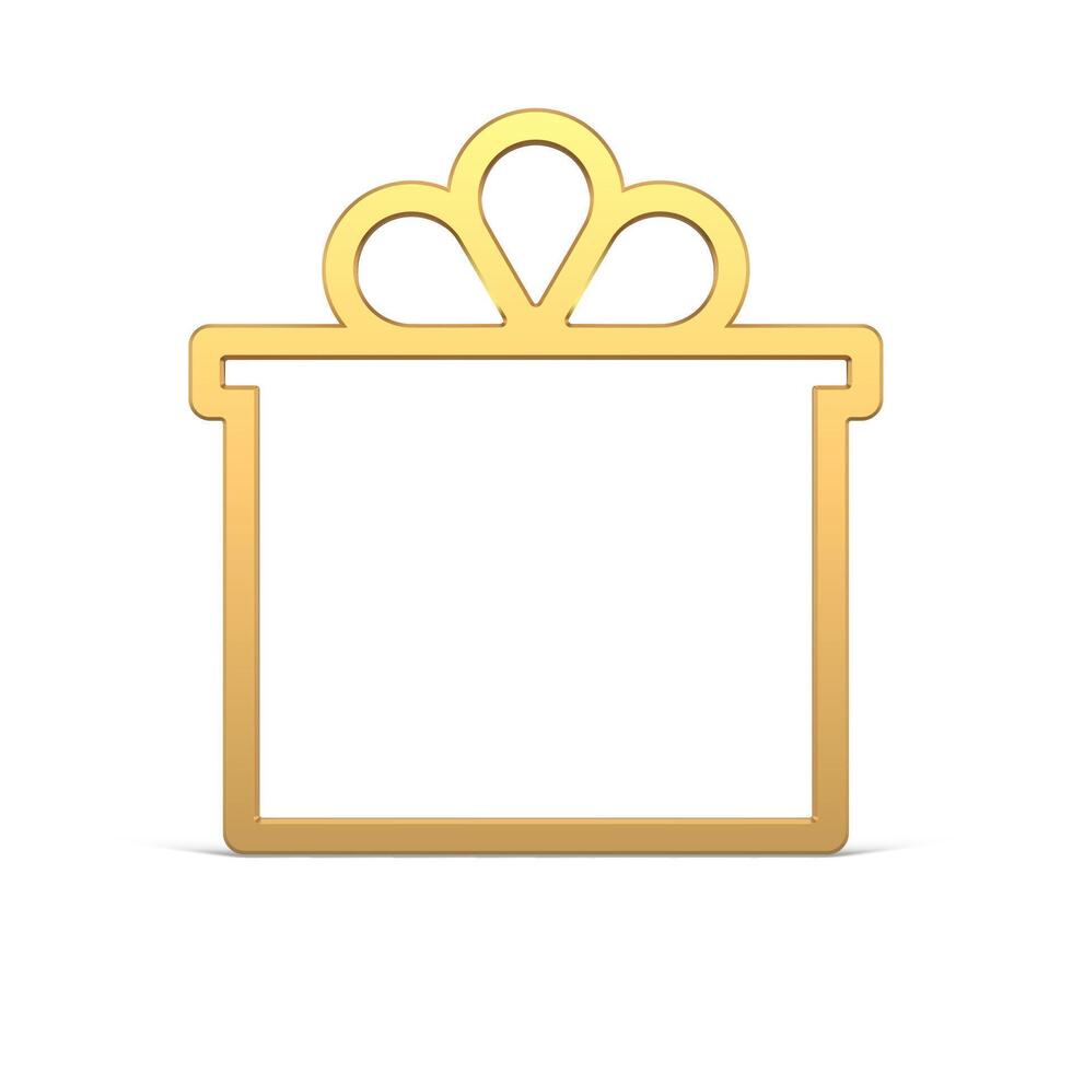 Realistic golden gift box with lid and bow frame glossy metallic luxury jewelry design 3d vector
