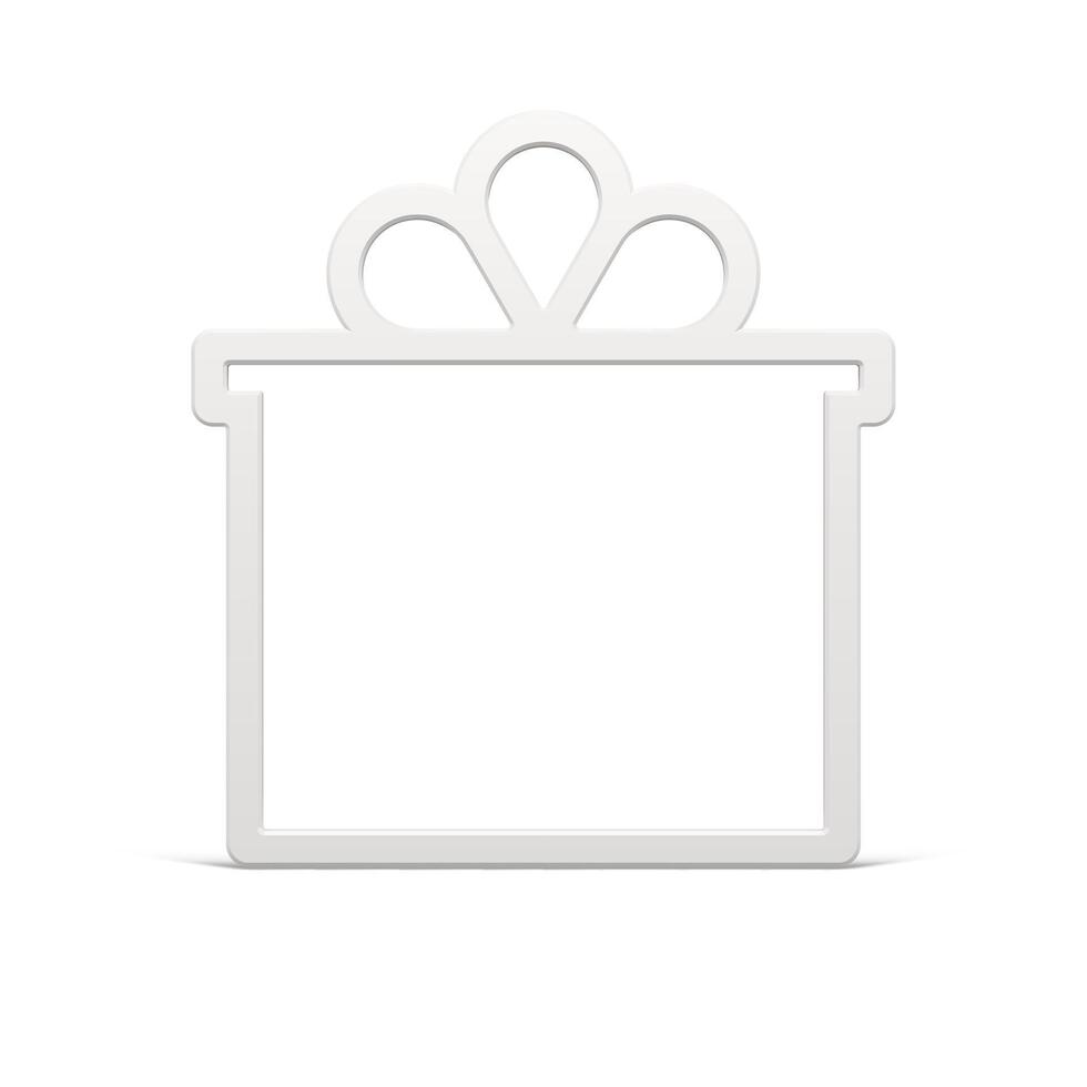 Elegant white glossy gift box decorated by bow contoured frame shape realistic illustration vector