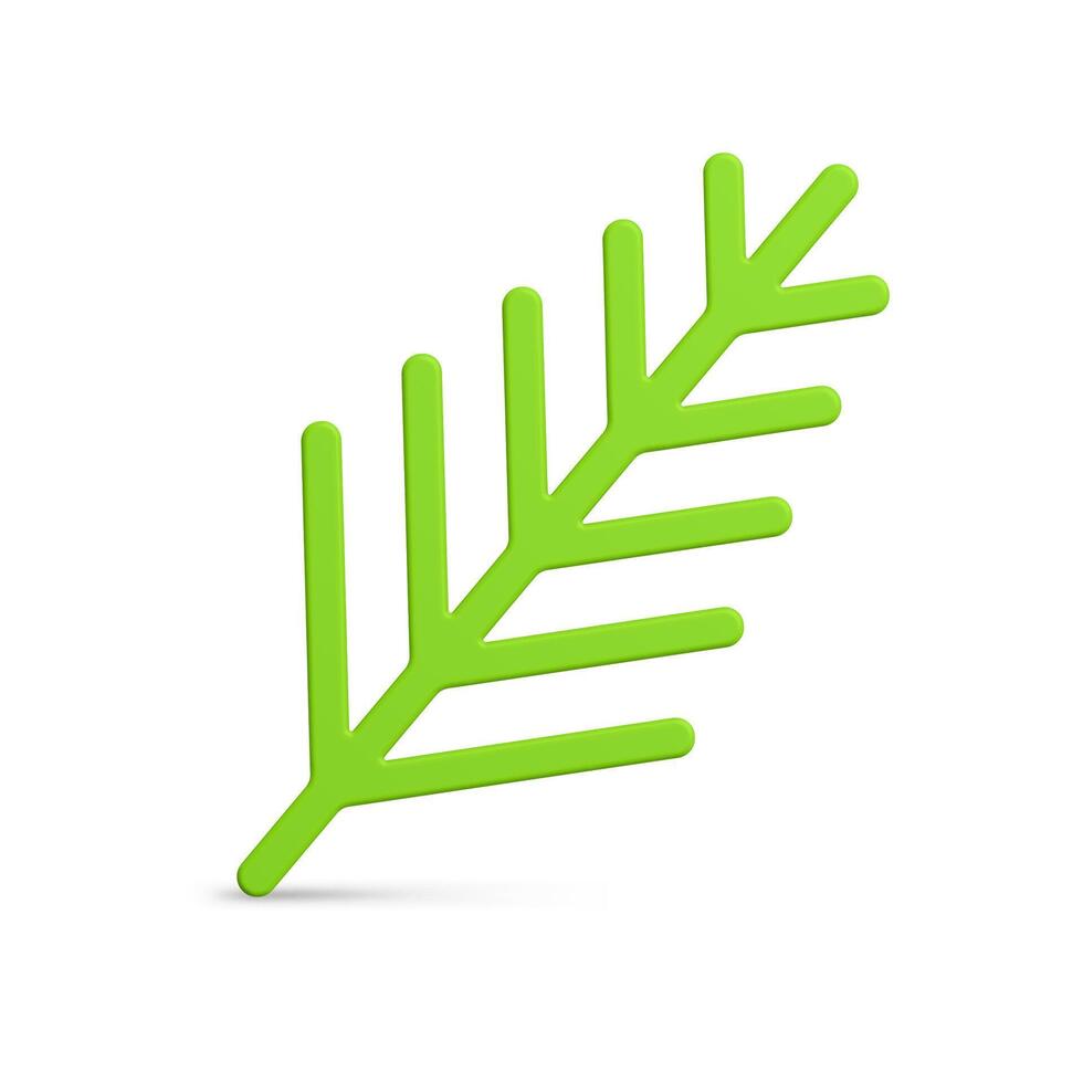 Green realistic vertical coniferous tree branch slim stick with needles 3d template vector