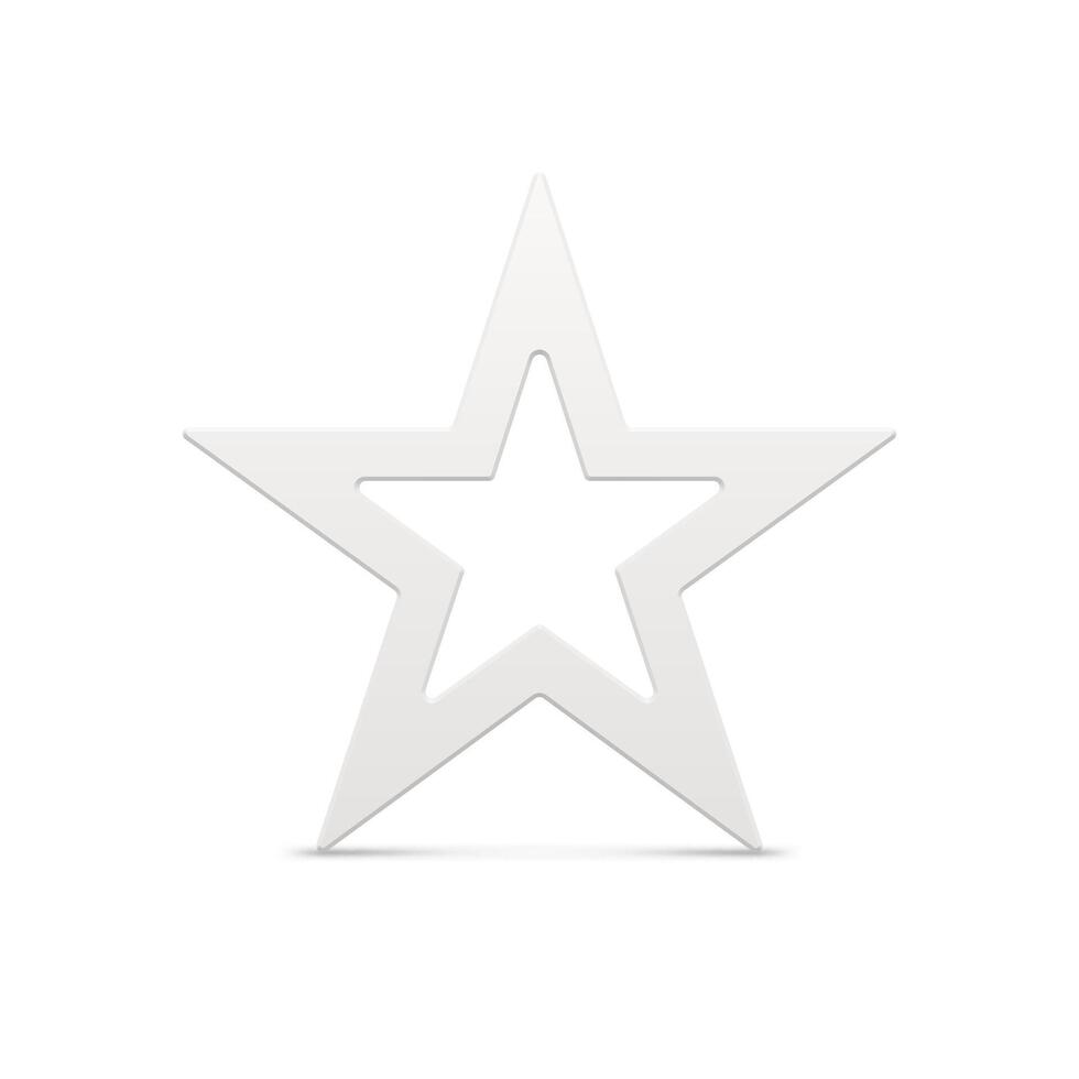 Classic white realistic five pointed star outline border metallic glossy Christmas bauble vector